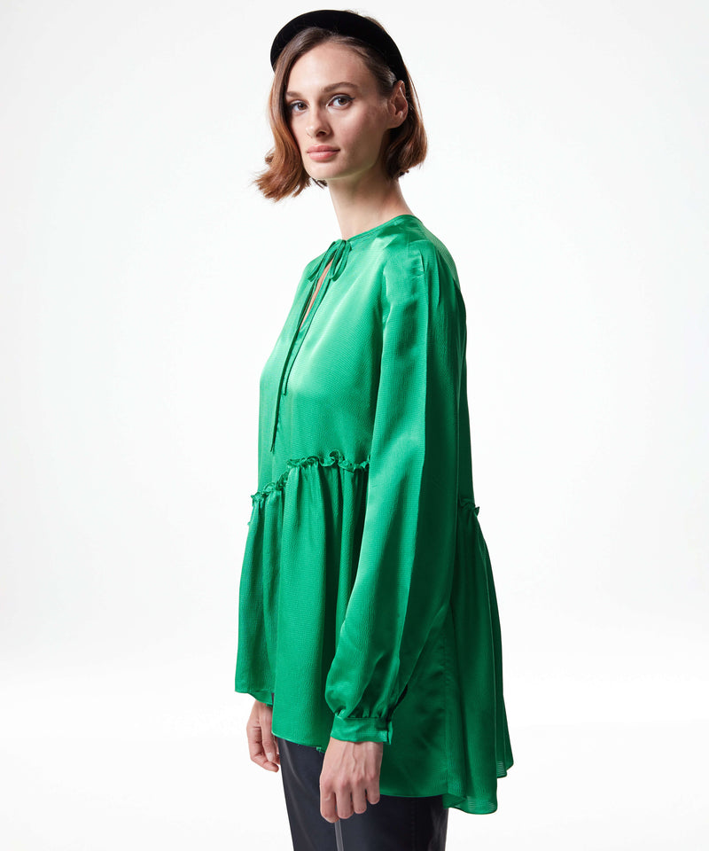 Machka Asymmetrical Frill Flounce  Blouse Green