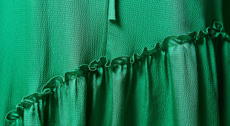 Machka Asymmetrical Frill Flounce  Blouse Green