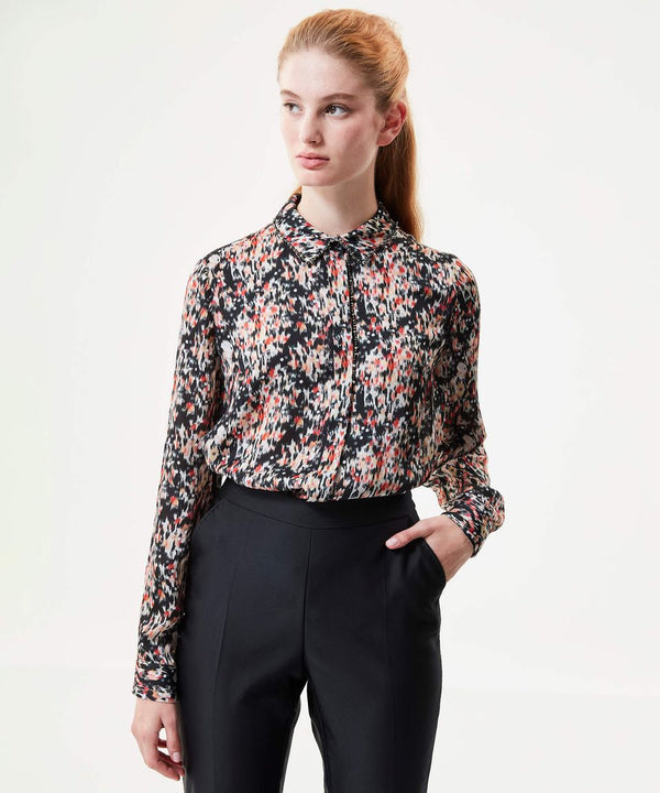 Machka Printed Blouse With Embellished Collar Anthracite