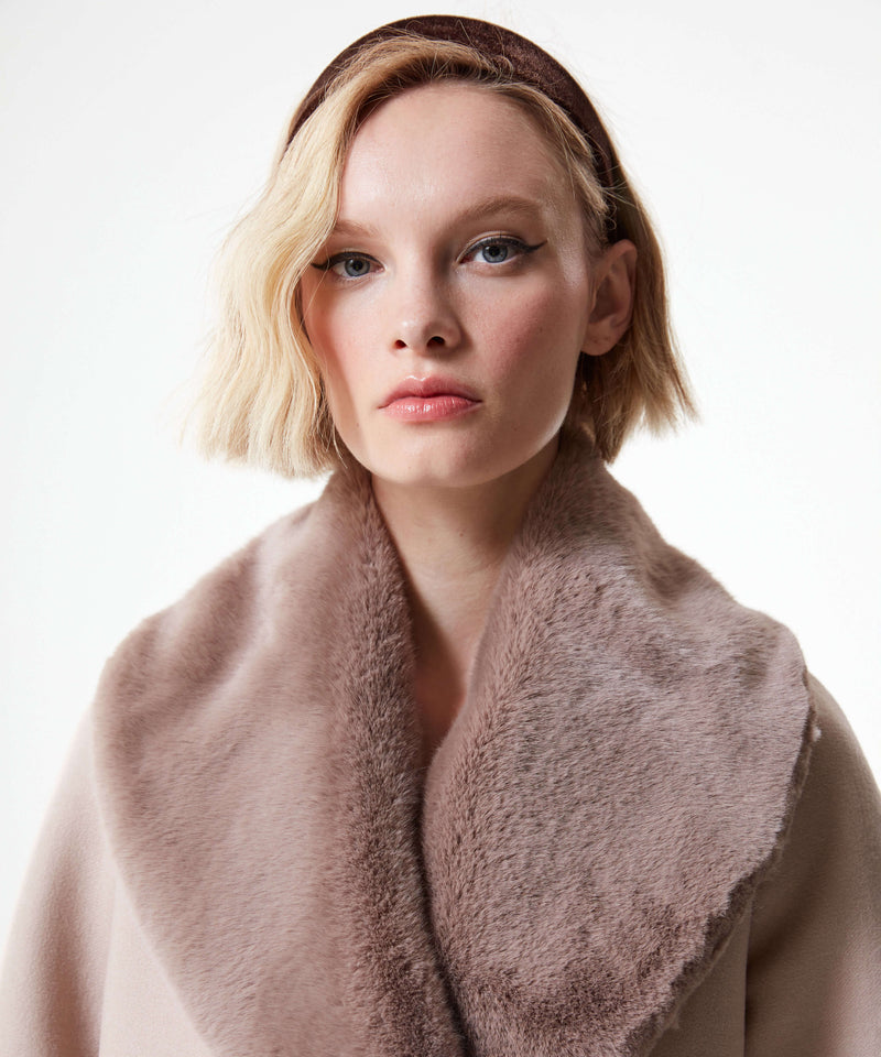 Machka Synthetic Fur Double Breasted Coat Champagne