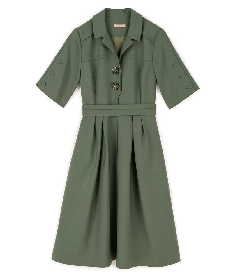 Machka Wool Blend Dress With Ornamental Buttons Light Green