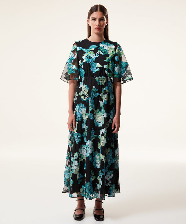 Machka Floral Embroidery Ruffle Dress Turquse