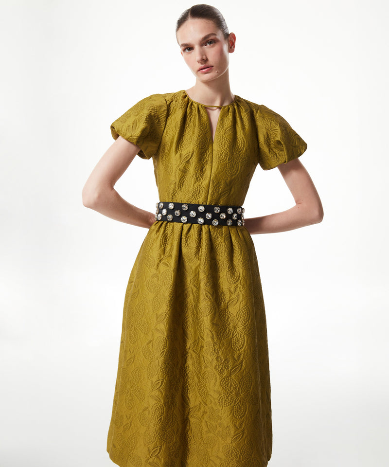 Machka Jacquard Balloon Sleeve Dress Yellow