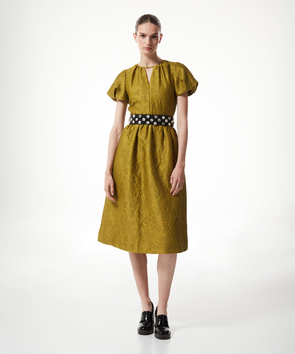 Machka Jacquard Balloon Sleeve Dress Yellow