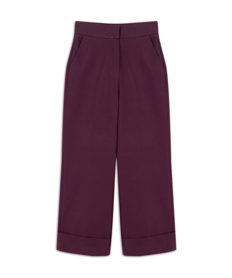 Machka Solid Folded Hem Trousers Cherry