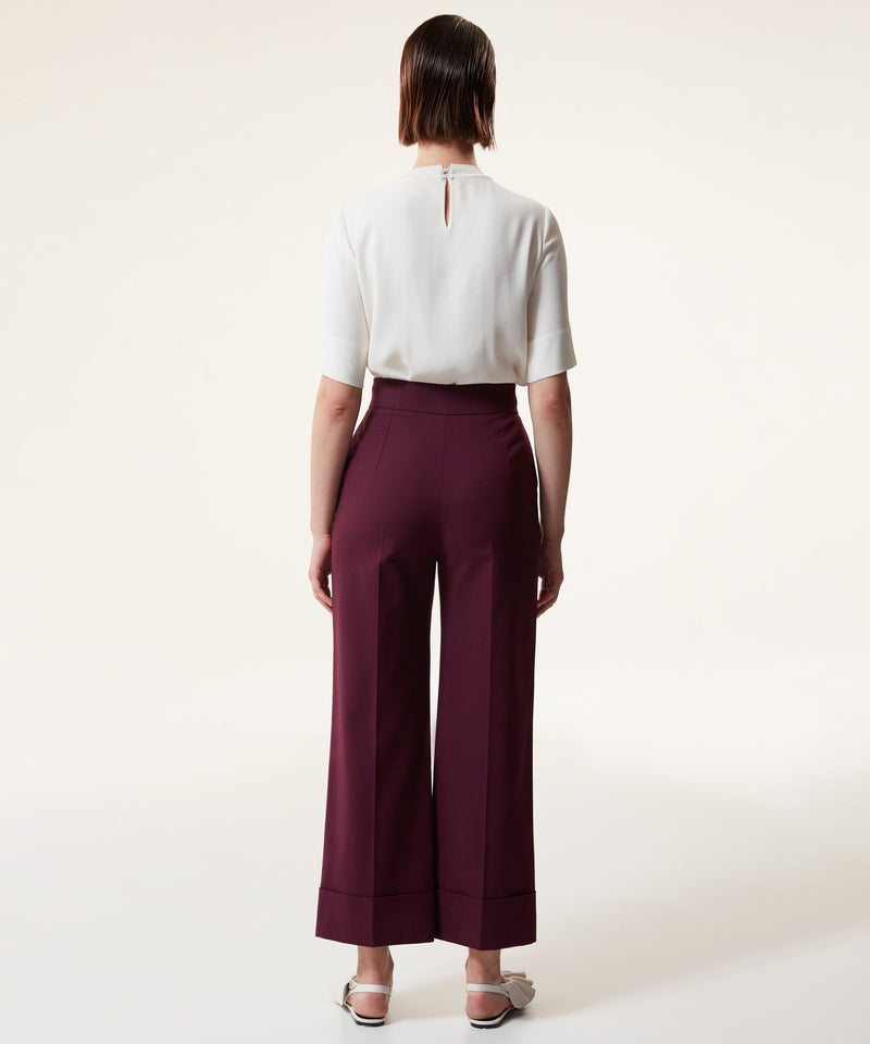 Machka Solid Folded Hem Trousers Cherry