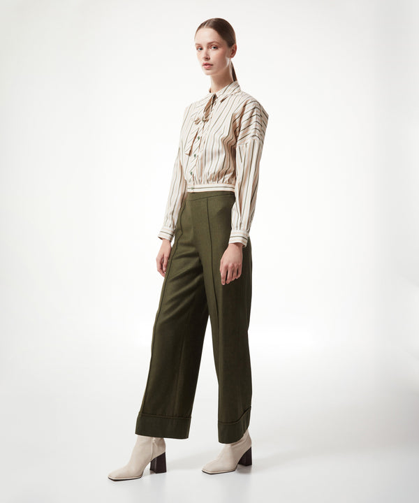 Machka Double-Leg Wide-Cut Trousers Khaki