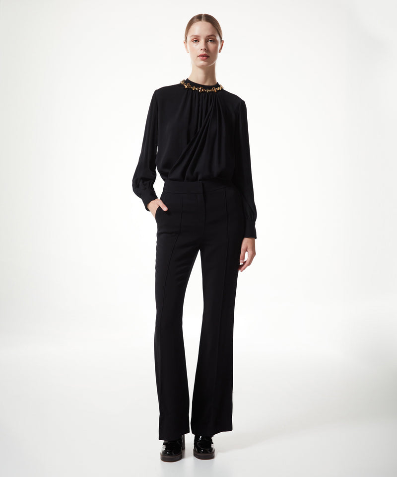 Machka Wide Leg Solid Trousers Black