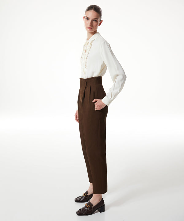 Machka Cigarette Fit Gabardine Trousers Brown