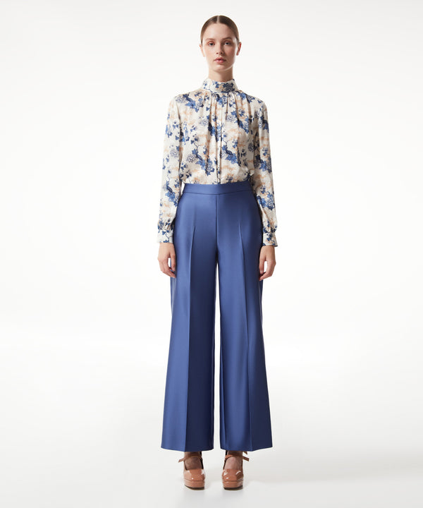 Machka Satin Duchess Wide Leg Fit Trousers Dark Blue