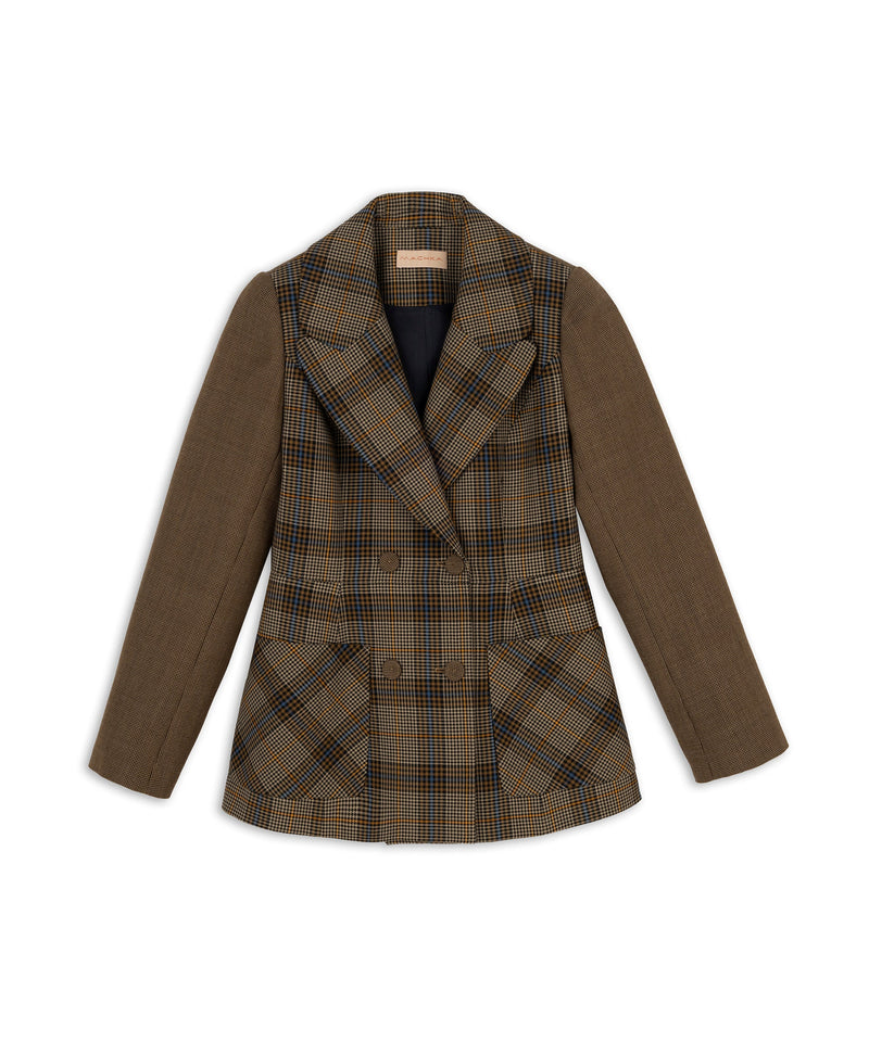 Machka Plaid Pattern Mix Blazer Navy Blue