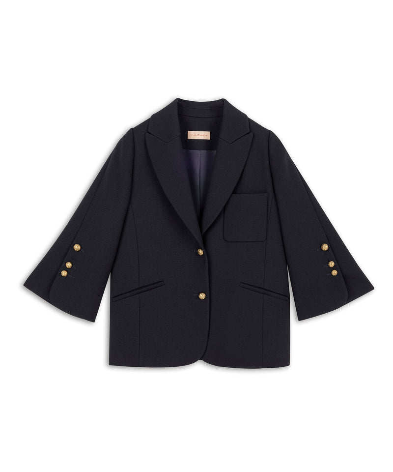 Machka Wool Blend Mono Collar Blazer Navy Blue