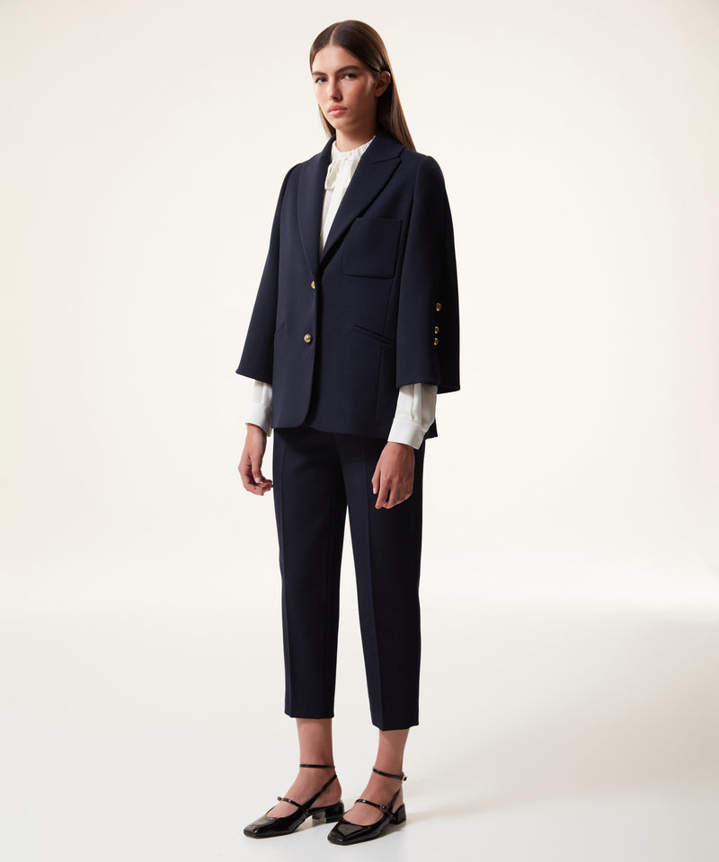 Machka Wool Blend Mono Collar Blazer Navy Blue