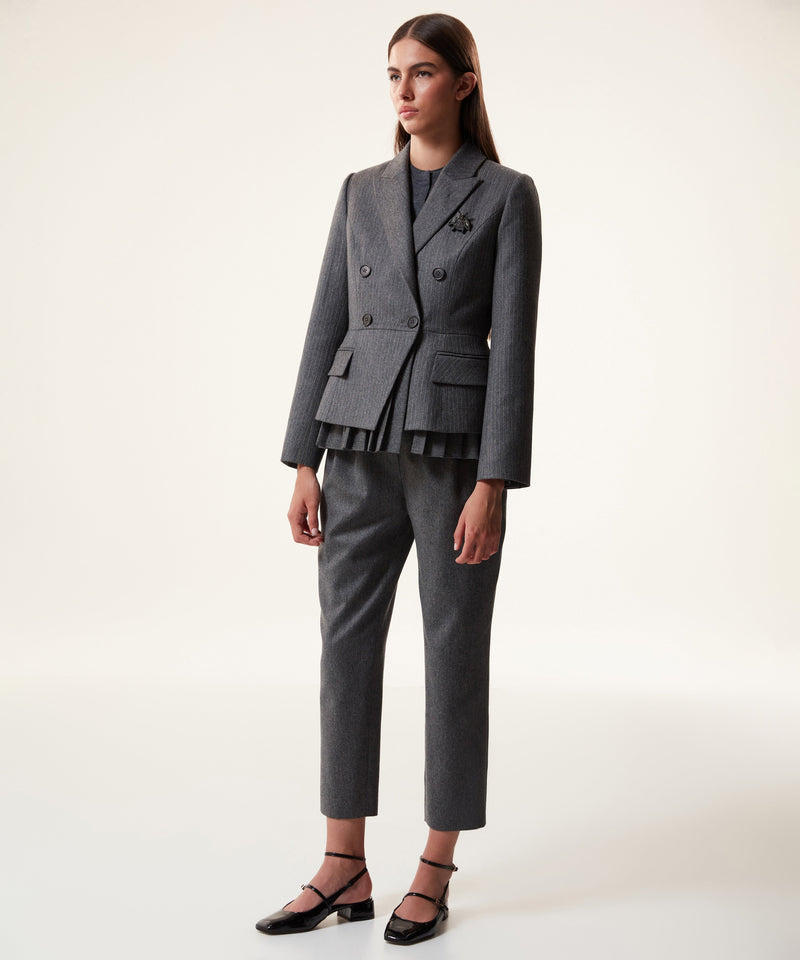 Machka Pleated Blazer With Brooch Accessory Grey