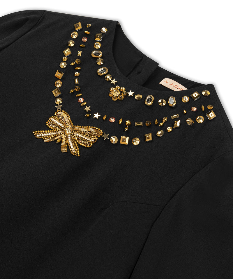 Machka Stone-Embroidered Crepe Blouse Black