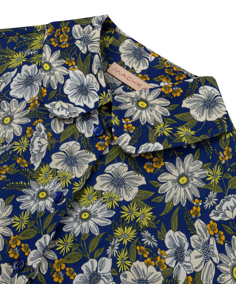 Machka Floral Pattern Relax Fit Shirt Navy Blue