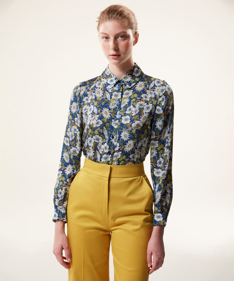 Machka Floral Pattern Relax Fit Shirt Navy Blue