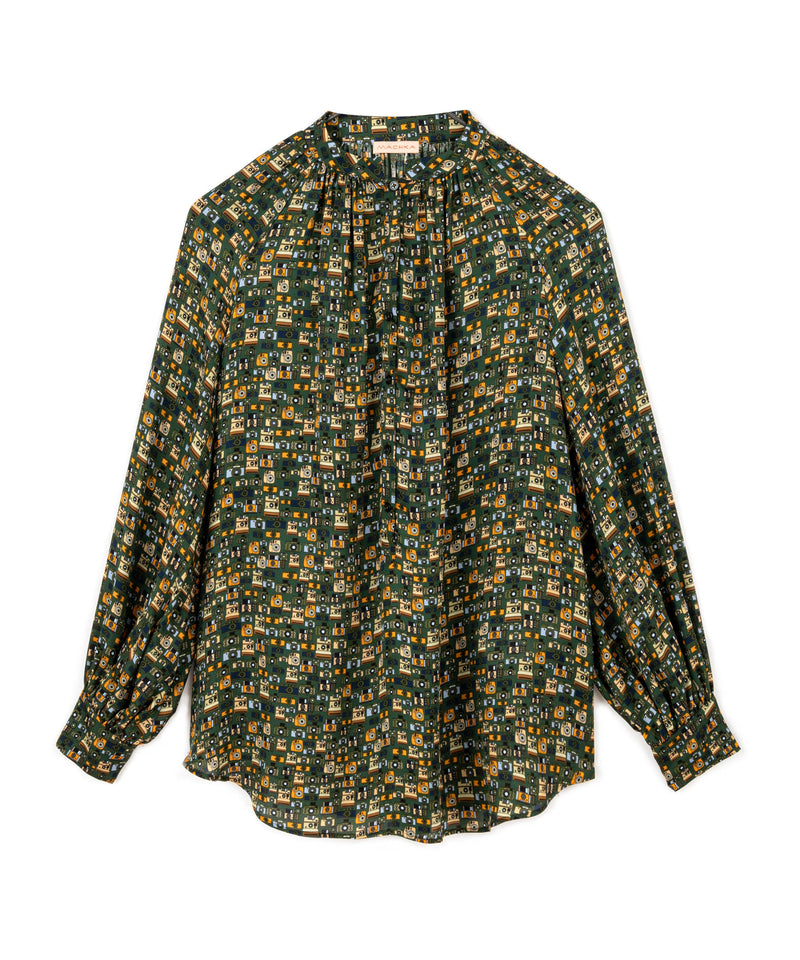 Machka Retro Pattern Blouse Green