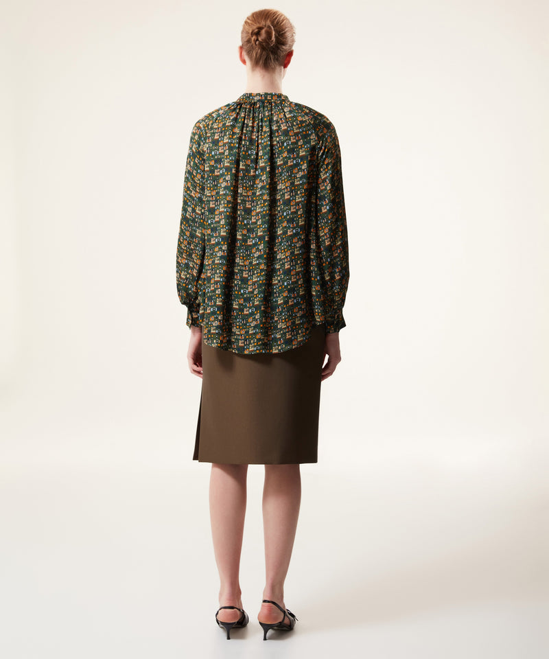 Machka Retro Pattern Blouse Green