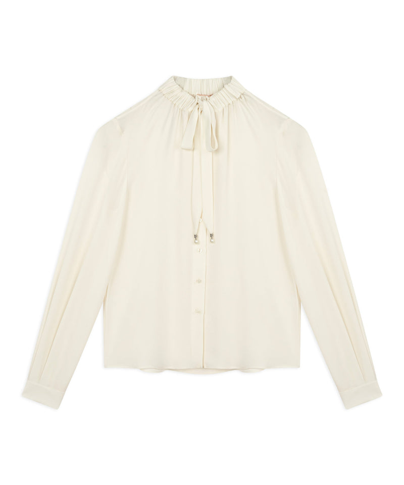 Machka Bow Tie Collar Silk Blouse Off White