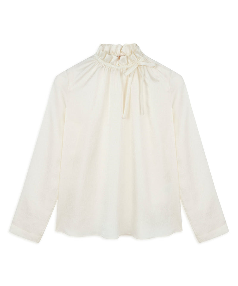 Machka Gathered Neck Solid Blouse Off White