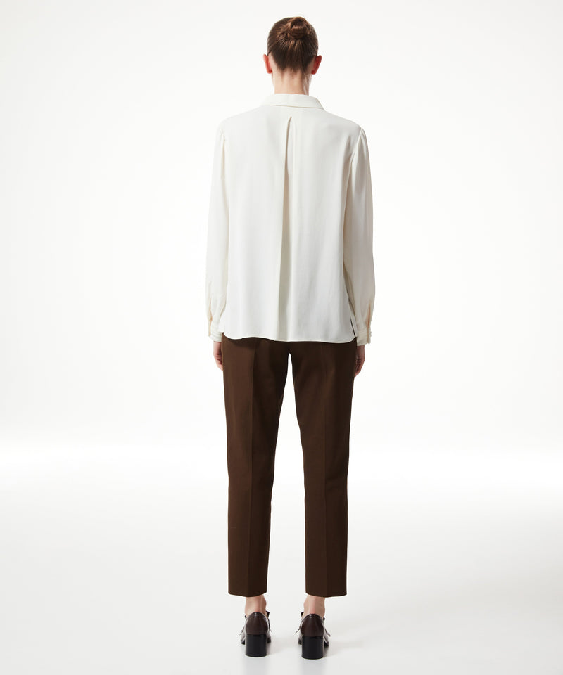 Machka Embellished Pleated Solid Shirt Off White