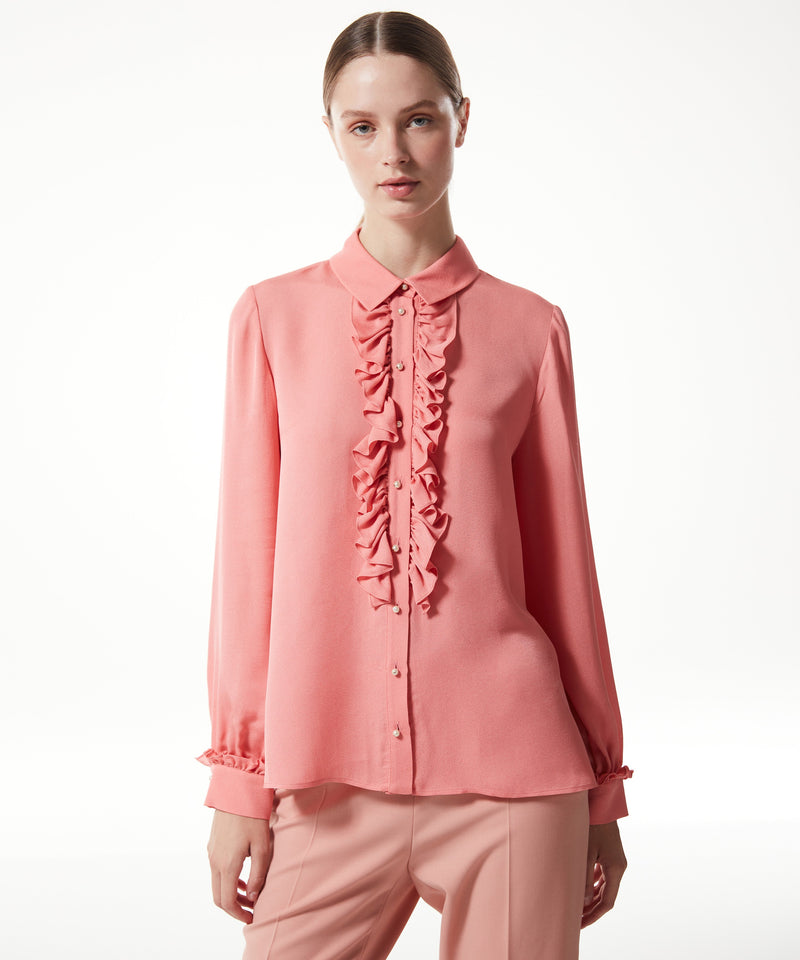 Machka Ruffle Effect Solid Shirt Pink