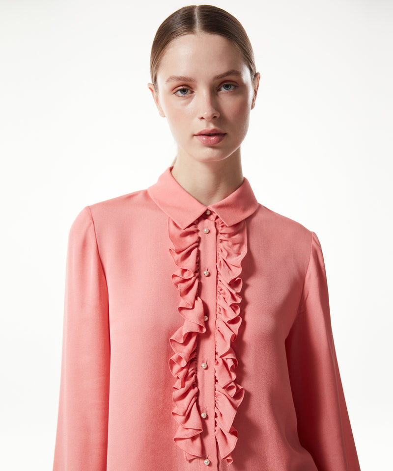 Machka Ruffle Effect Solid Shirt Pink