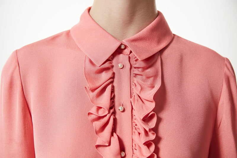 Machka Ruffle Effect Solid Shirt Pink