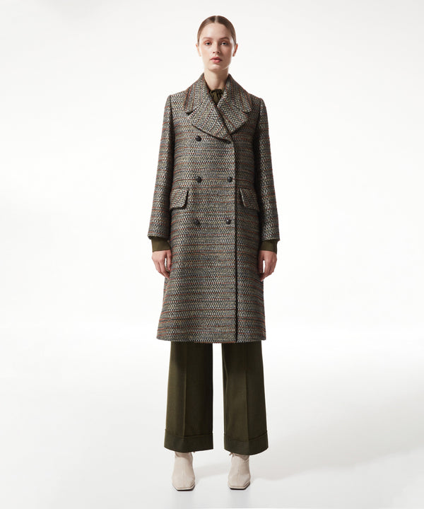 Machka Jacquard Double-Breasted Top Coat Khaki