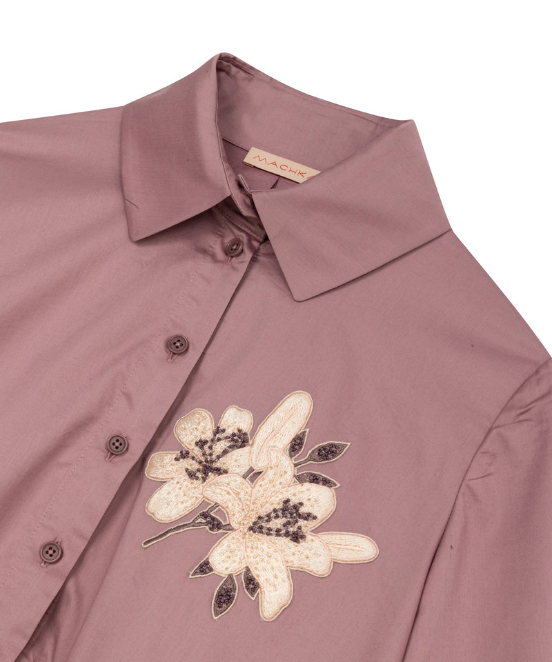 Machka Solid Shirt With Flower-Embellished Old Rose