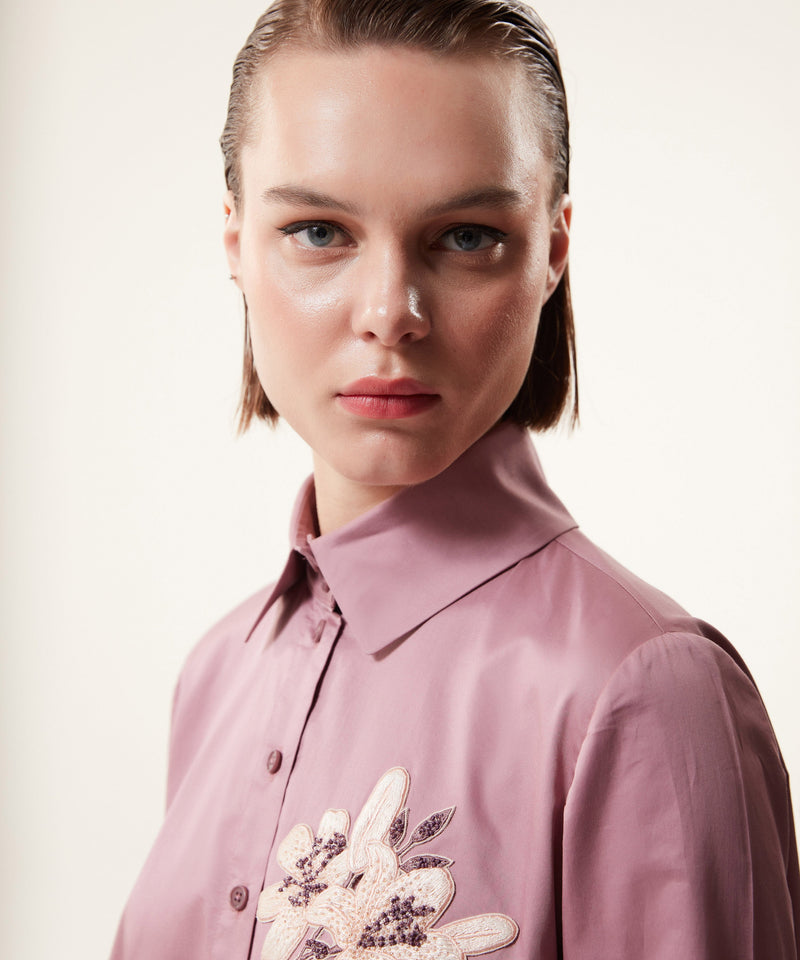 Machka Solid Shirt With Flower-Embellished Old Rose