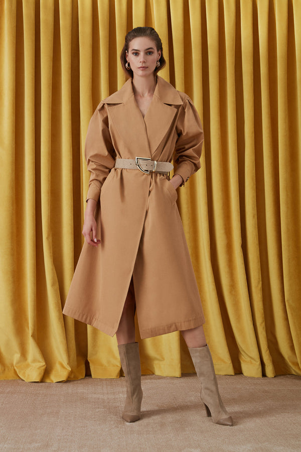 Nocturne Wide Collar Belt Trench Coat Camel