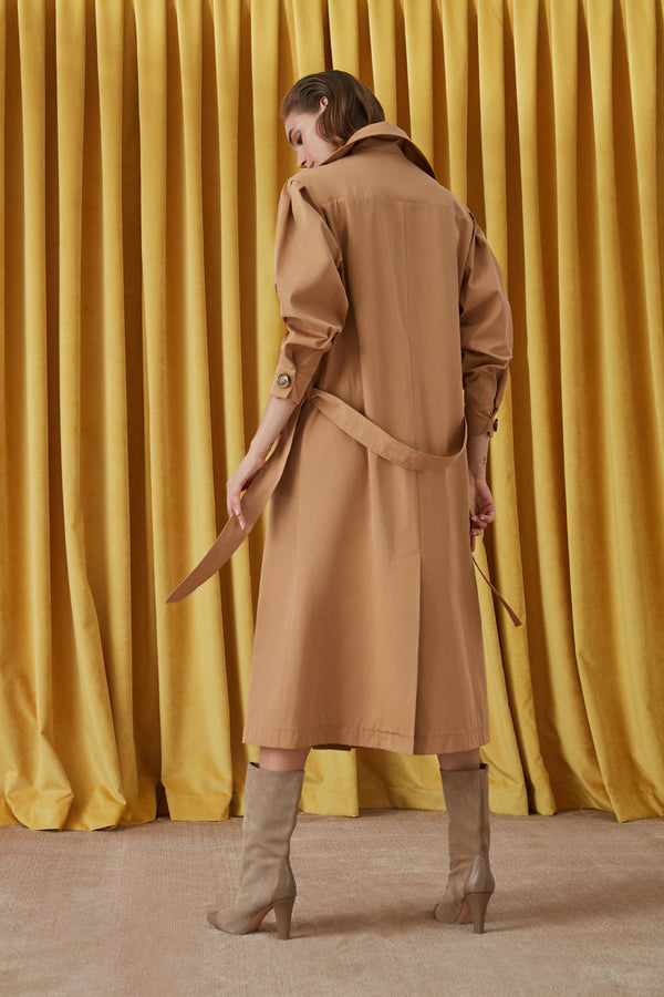 Nocturne Wide Collar Belt Trench Coat Camel