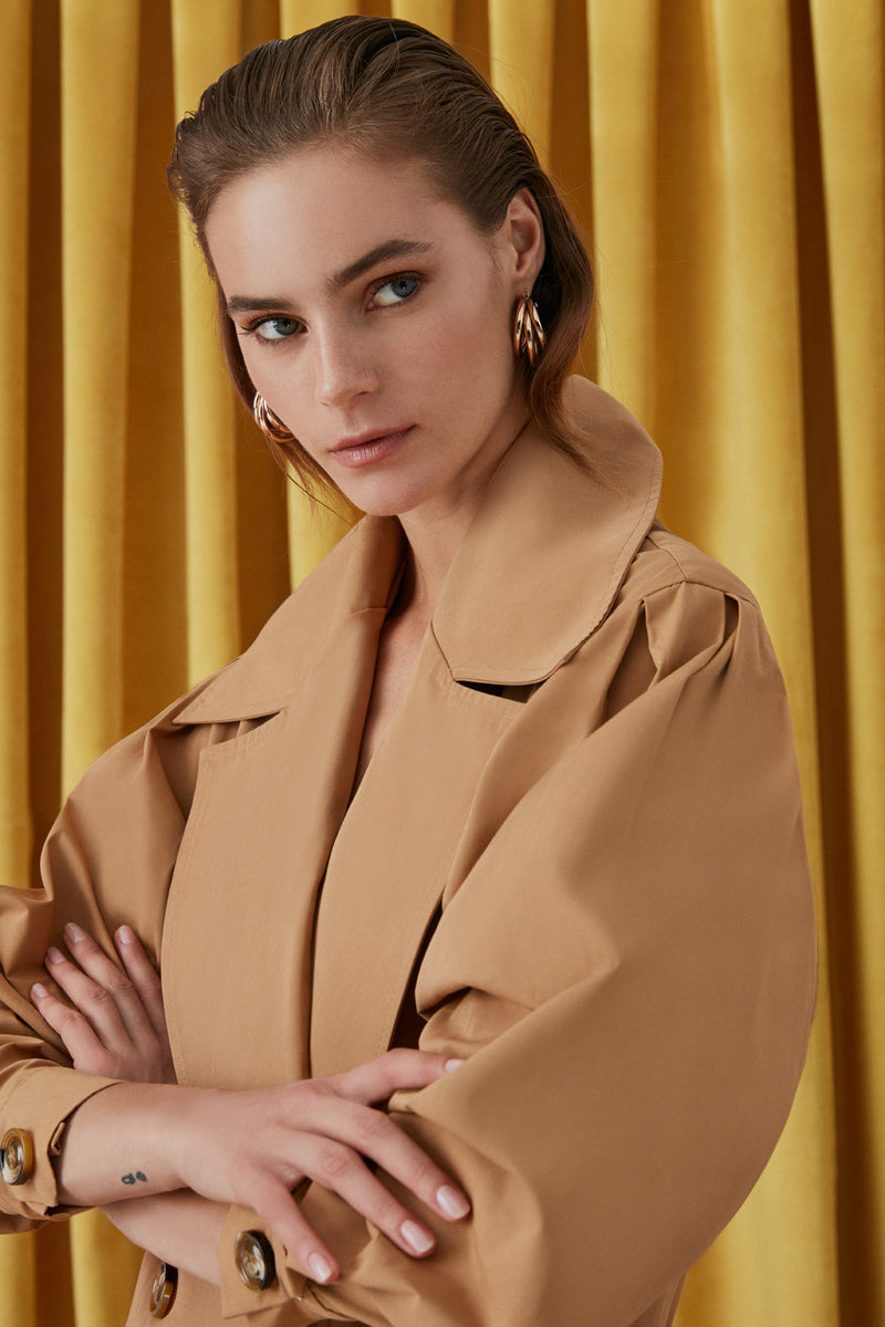 Nocturne Wide Collar Belt Trench Coat Camel