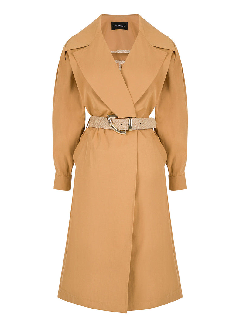 Nocturne Wide Collar Belt Trench Coat Camel