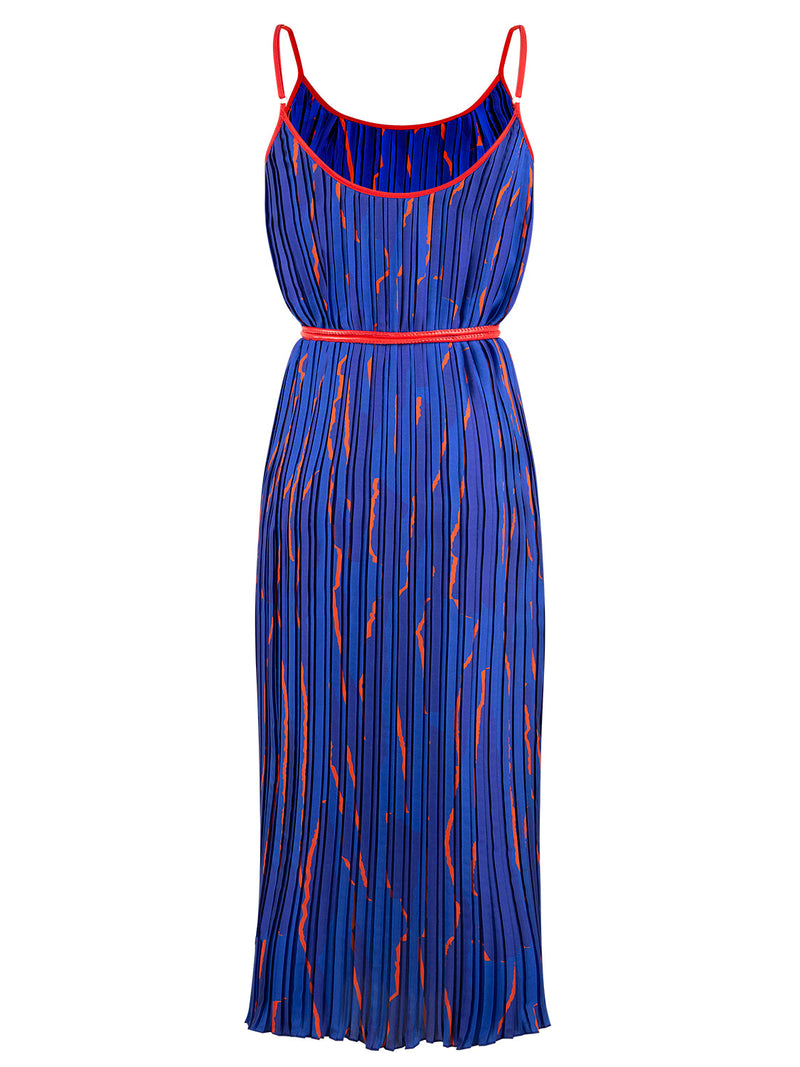 Nocturne Printed Thin Strap Pleated Dress Blue