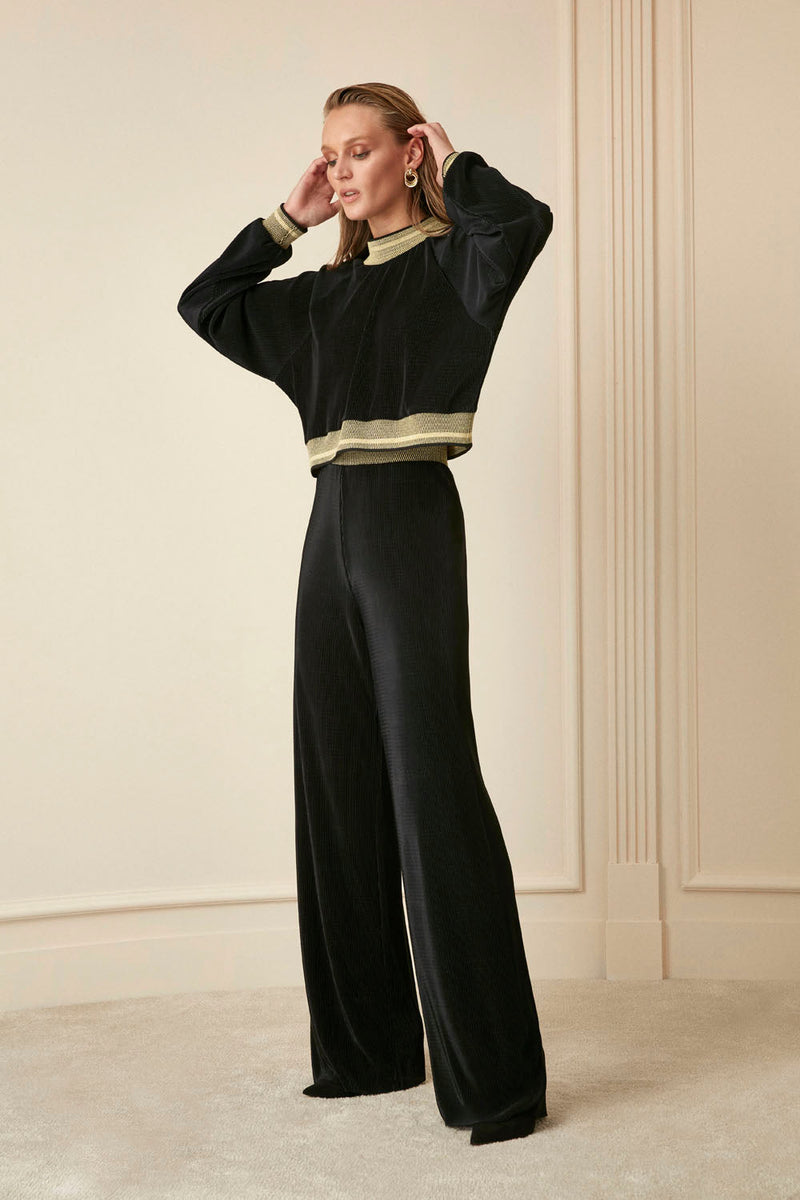 Nocturne High Waist Ribbed Detail Trouser Black