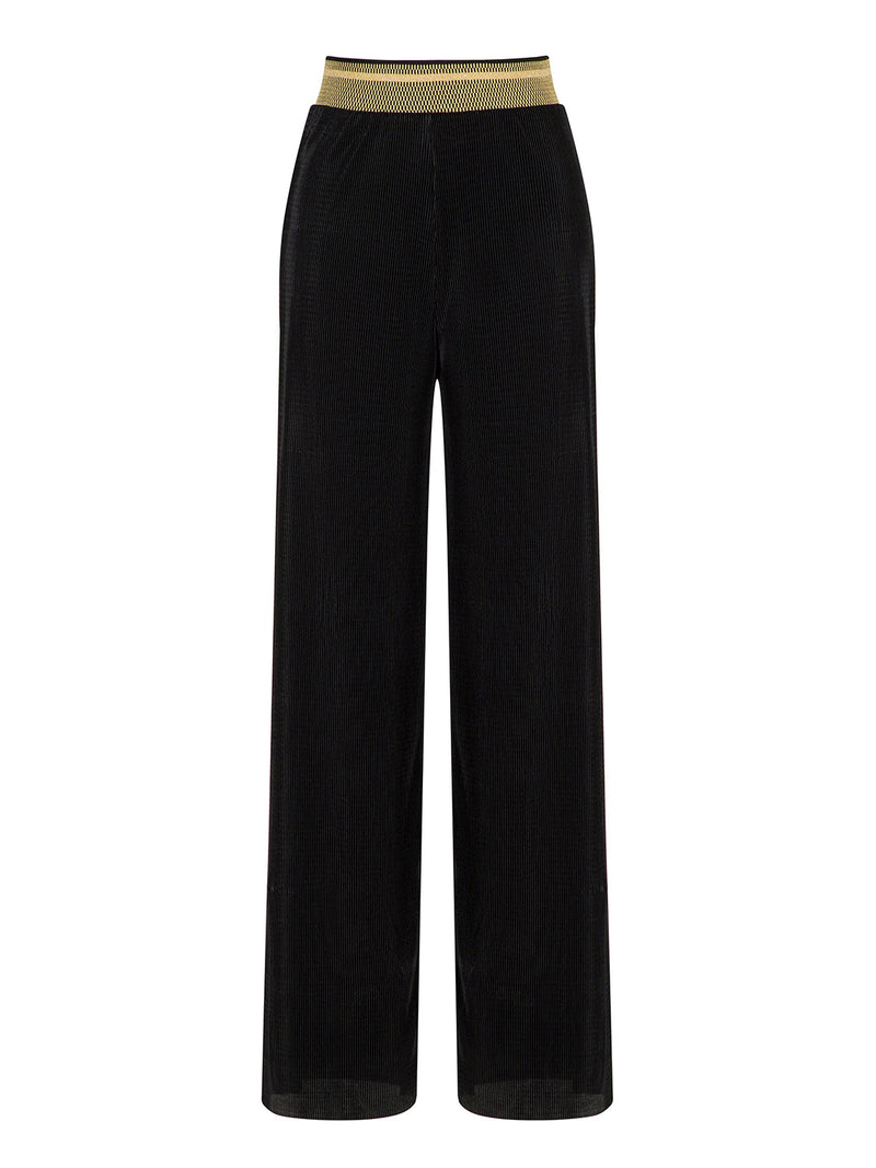 Nocturne High Waist Ribbed Detail Trouser Black