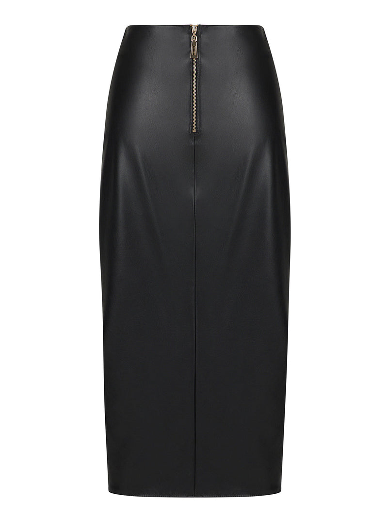 Nocturne Metal Buckle Detail Leather Skirt Black