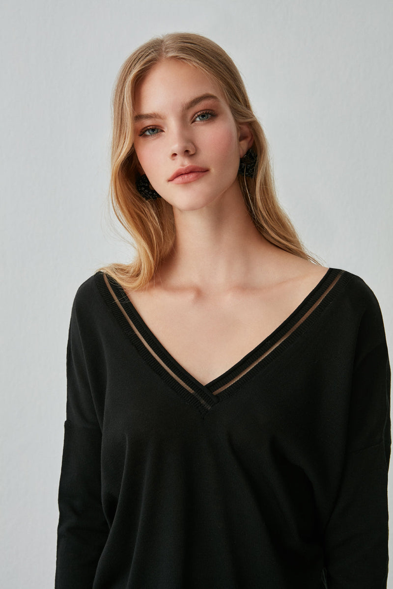 Nocturne Transparent Detail Sweater Black