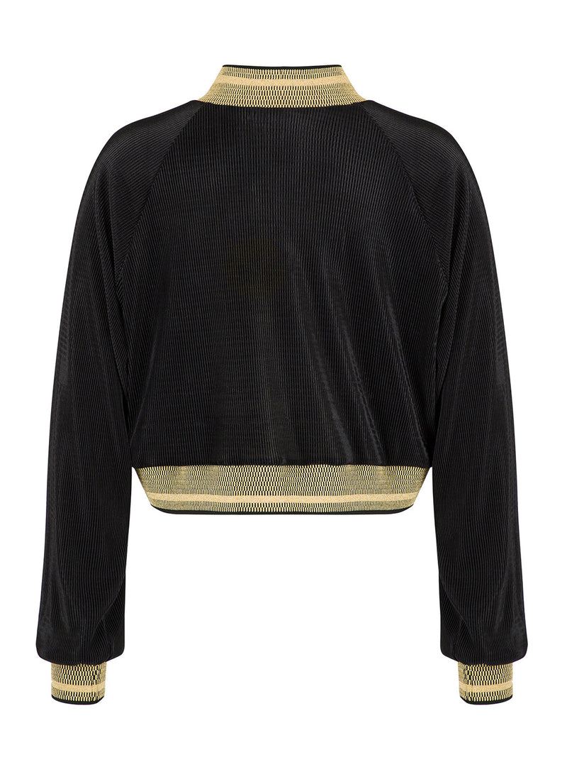 Nocturne Long Sleeve Ribbed Detail Blouse Black