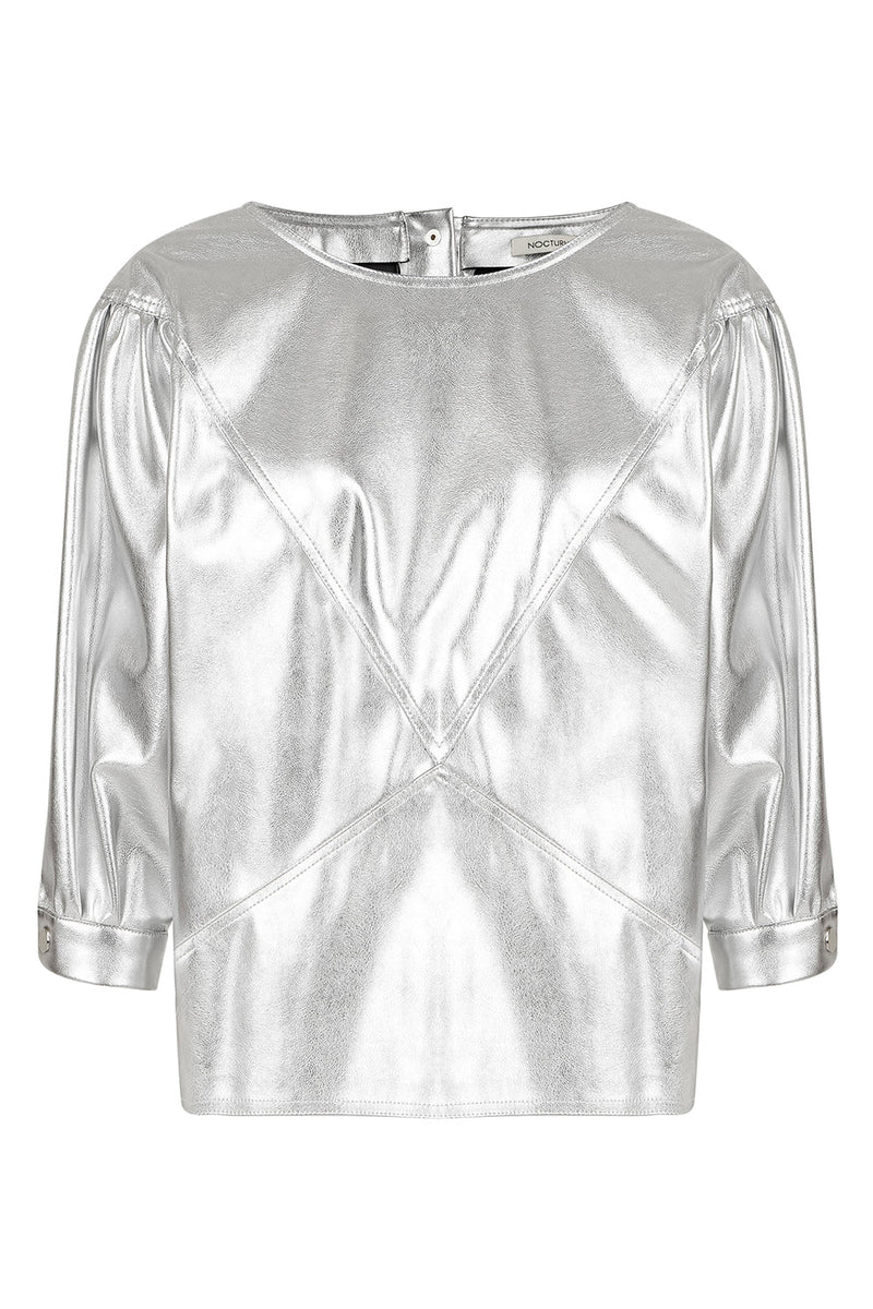 Nocturne Metallic Balloon Sleeve Blouse Silver