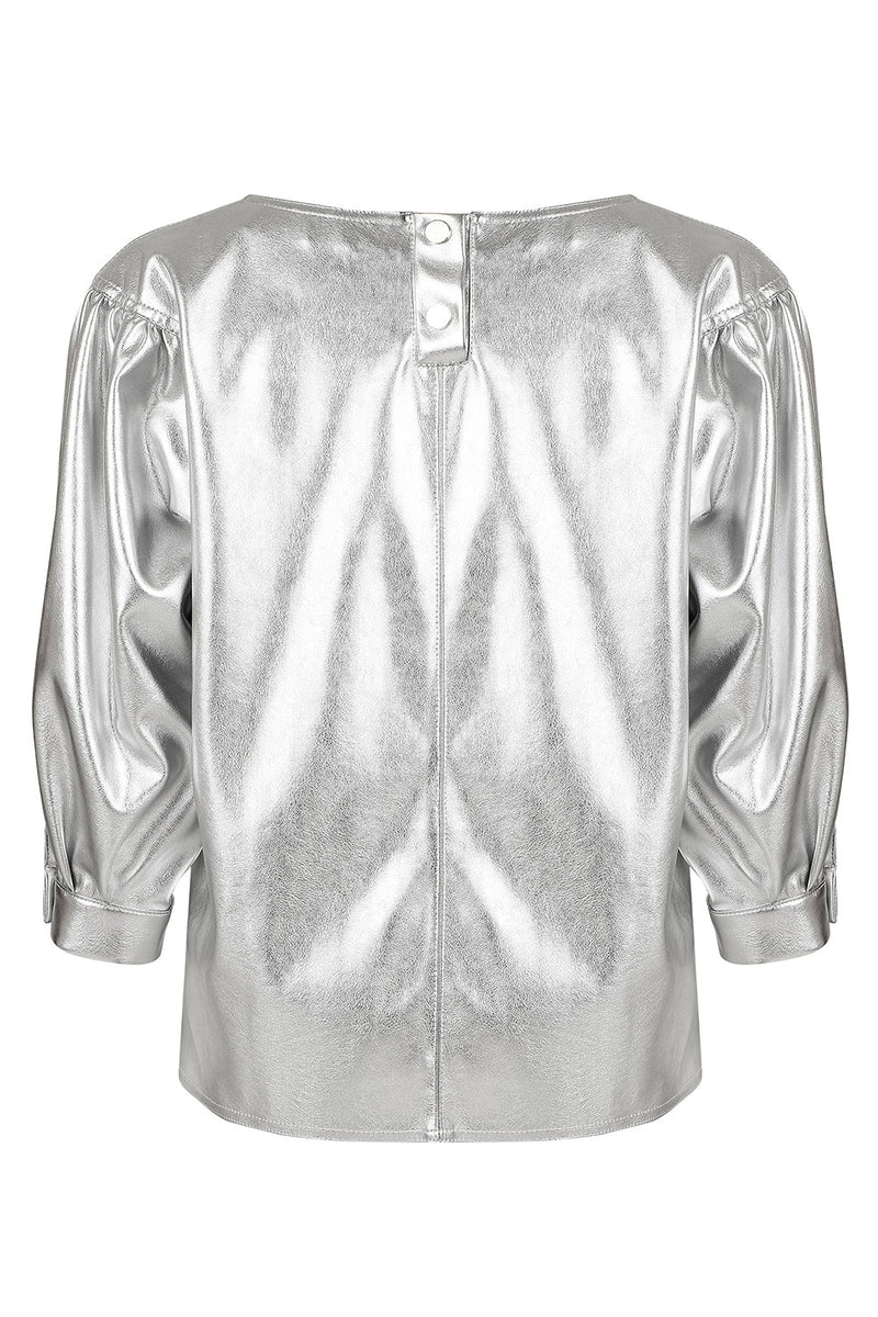 Nocturne Metallic Balloon Sleeve Blouse Silver