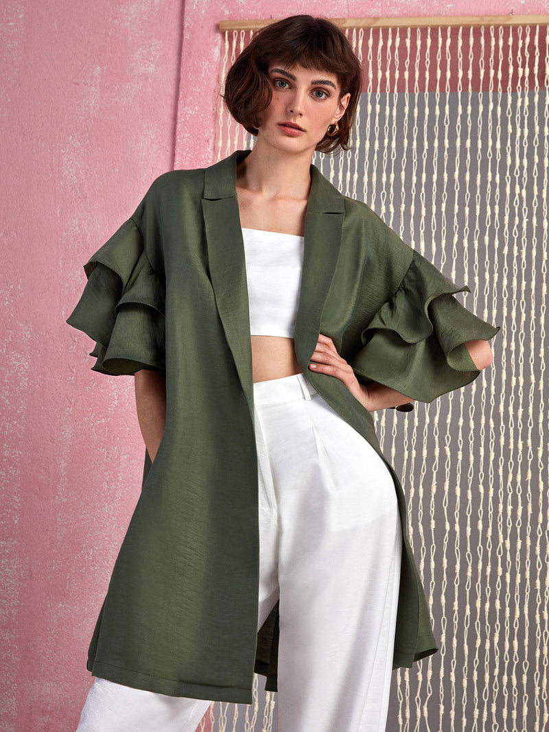 Nocturne Kimono Linen Khaki - Wardrobe Fashion