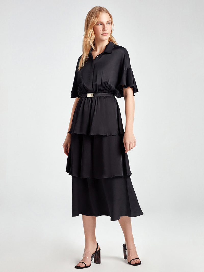 Nocturne Dress Layered Elastic Black - Wardrobe Fashion