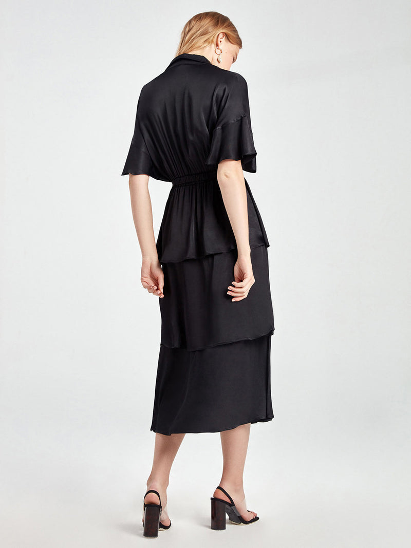 Nocturne Dress Layered Elastic Black - Wardrobe Fashion