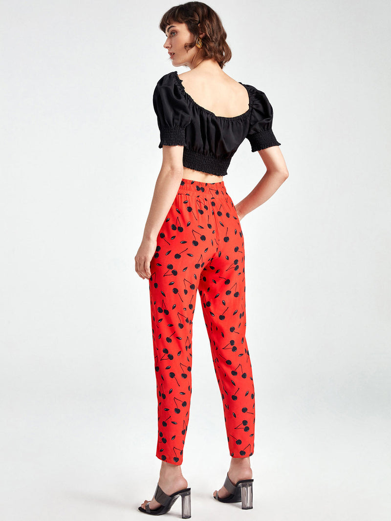 Nocturne Trouser Print Silk Red - Wardrobe Fashion