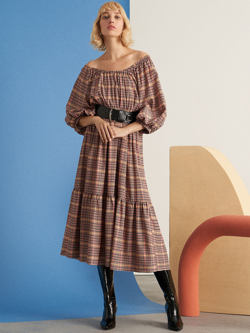 Nocturne Printed Balloon Long Sleeve Midi Dress Multi Color