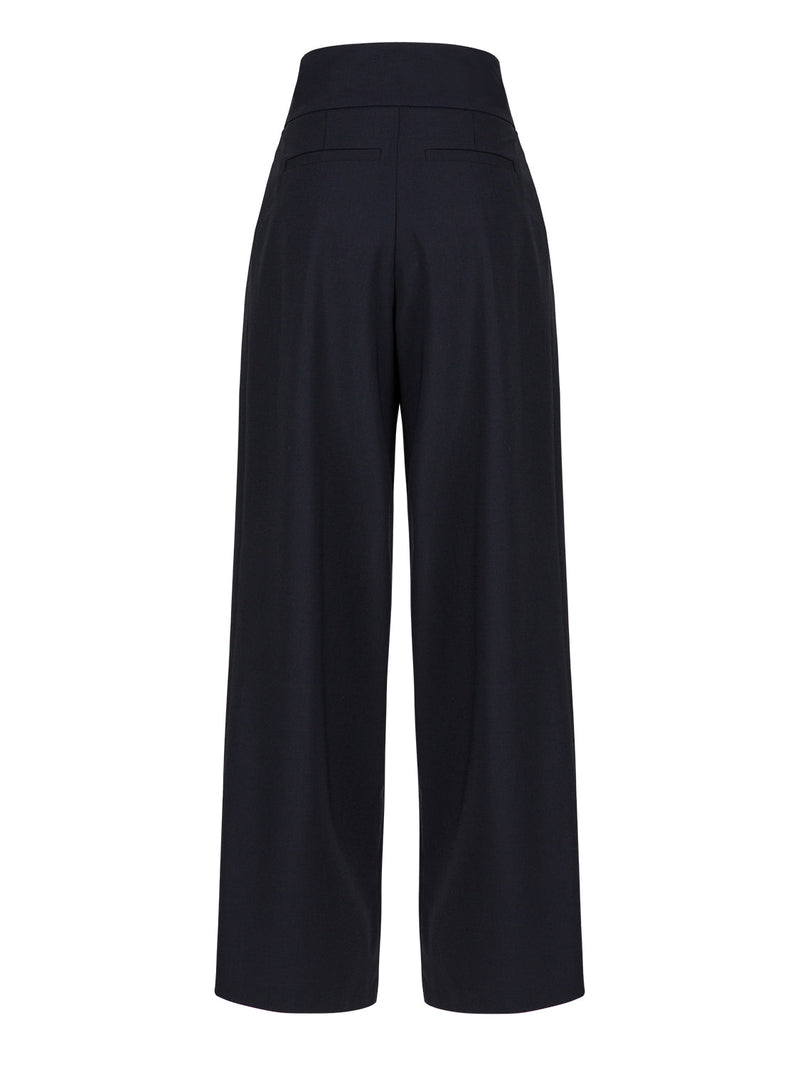 Nocturne High Waist Belted Palazzo Trouser Navy Blue